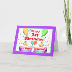 Carte Joyeux 1er anniversaire poulets pour jumeaux