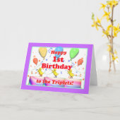 Carte Joyeux 1er Anniversaire Poulets pour Triplets (Fleur jaune)