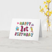 Carte Joyeux 1er anniversaire pour enfants de 1 an B jou (Fleur jaune)