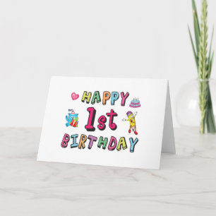 Carte Joyeux 1er anniversaire pour enfants de 1 an B jou