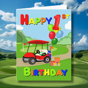 Carte Joyeux 1er anniversaire Red Boys Golf Card