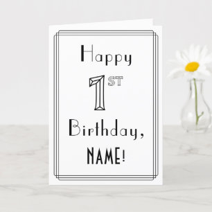 Carte Joyeux 1er anniversaire, style Art déco avec/ Nom 