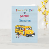 Carte Joyeux 1er jour d'école, grand-fils, autobus scola (Fleur jaune)