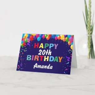 Carte Joyeux 20e anniversaire Ballons colorés Marine Ble