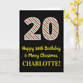 Carte Joyeux 20e anniversaire & Joyeux Noël, Nom personn (Fleur jaune)