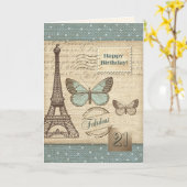 Carte Joyeux 21e anniversaire Art Vintage (Fleur jaune)