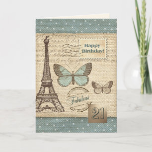 Carte Joyeux 21e anniversaire Art Vintage