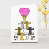 Carte Joyeux 21e anniversaire Cartoon Cats. (Fleur jaune)