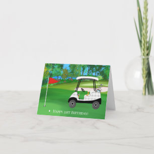 Carte Joyeux 21e anniversaire Golf avec chariot, bière,