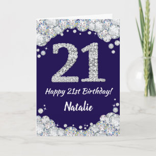 Carte Joyeux 21e anniversaire Marine Bleu et Parties sci