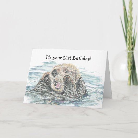 Carte Joyeux 21e anniversaire mignon Excité Otter humori (Devant)