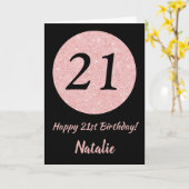 Carte Joyeux 21e anniversaire Noir et Rose Or rose (Fleur jaune)