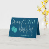 Carte Joyeux 21e anniversaire Nom bleu (Fleur jaune)