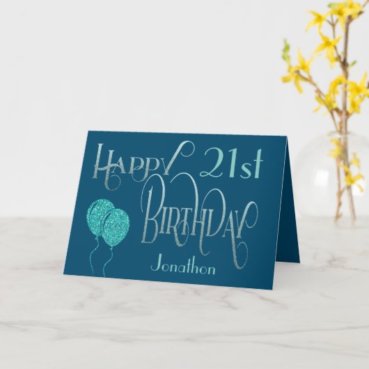 Carte Joyeux 21e anniversaire Nom bleu (Fleur jaune)