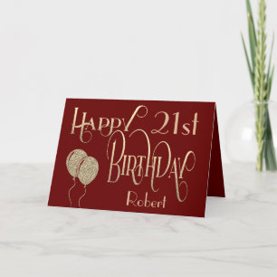Carte Joyeux 21e anniversaire Nom Bourgogne Or