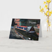 Carte Joyeux 21e Anniversaire péniche (Fleur jaune)