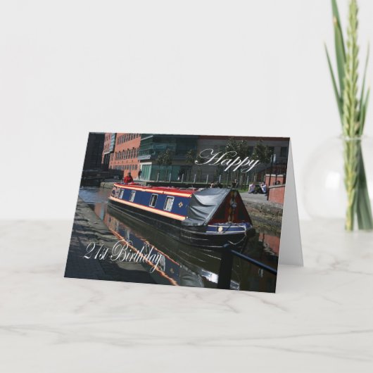 Carte Joyeux 21e Anniversaire péniche (Devant)