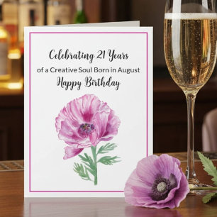 Carte Joyeux 21e anniversaire Purple Poppy 