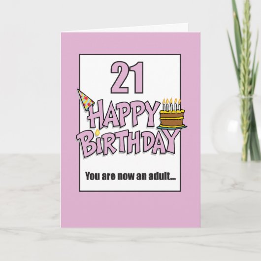 Carte Joyeux 21e anniversaire rose (Devant)