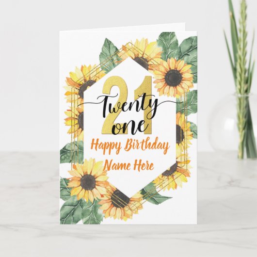 Carte Joyeux 21e anniversaire Sunflower Salutation (Devant)