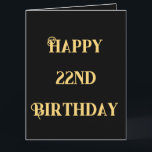 Carte Joyeux 22e anniversaire or jaune vingt-deux ans<br><div class="desc">Conçu avec un modèle de texte jaune doré pour le message "Happy 22nd Birthday" que vous pouvez modifier pour changer l'âge selon vos besoins et aussi l'arrière - plan de couleur personnalisé!</div>