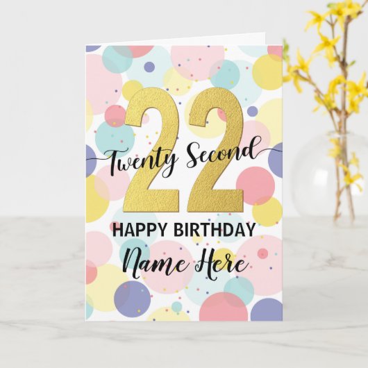 Carte Joyeux 22e anniversaire Pastel Arc-en-ciel et fill (Fleur jaune)
