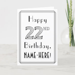 Carte Joyeux 22ème anniversaire, Art Déco Style avec Nom