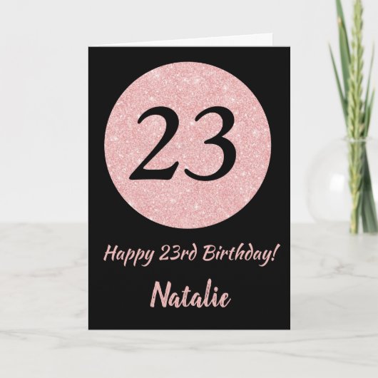 Carte Joyeux 23e anniversaire Noir et Rose Or rose (Devant)