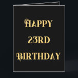 Carte Joyeux 23e anniversaire or jaune vingt-trois ans<br><div class="desc">Conçu avec un modèle de texte jaune doré pour le message "Joyeux 23ème anniversaire" que vous pouvez modifier pour changer l'âge selon vos besoins et aussi l'arrière - plan de couleur personnalisé!</div>