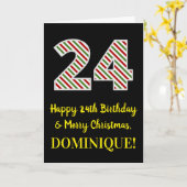 Carte Joyeux 24e anniversaire & Joyeux Noël, Nom personn (Fleur jaune)