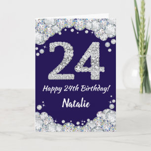 Carte Joyeux 24e anniversaire Marine Bleu et Parties sci