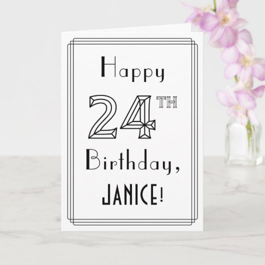 Carte Joyeux 24e anniversaire, style Art déco avec nom p (Orchidée)
