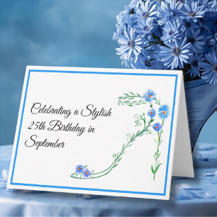 Carte Joyeux 25 septembre Fleurs d'Aster Bleu Anniversai