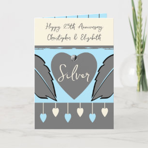 Carte Joyeux 25e anniversaire ajouter des noms gris bleu