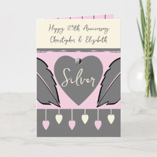 Carte Joyeux 25e Anniversaire ajoutez des noms gris rose