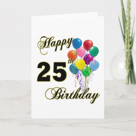 Carte Joyeux 25e anniversaire cadeaux avec ballons (Devant)