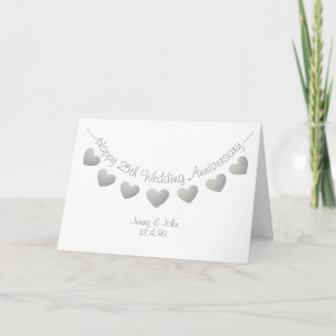 Carte Joyeux 25e anniversaire du Mariage Coeurs d'argent