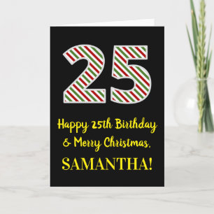 Carte Joyeux 25e anniversaire & Joyeux Noël, Nom personn