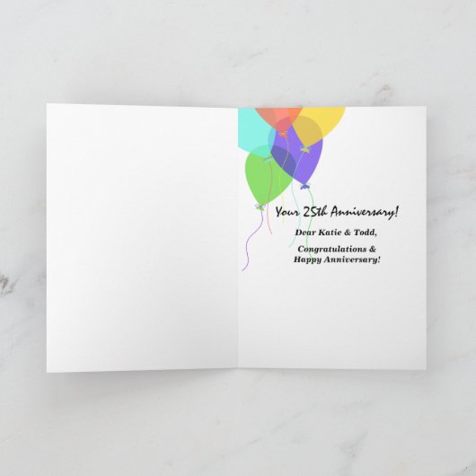 Carte Joyeux 25e anniversaire ou toute année Salutation (Intérieur)