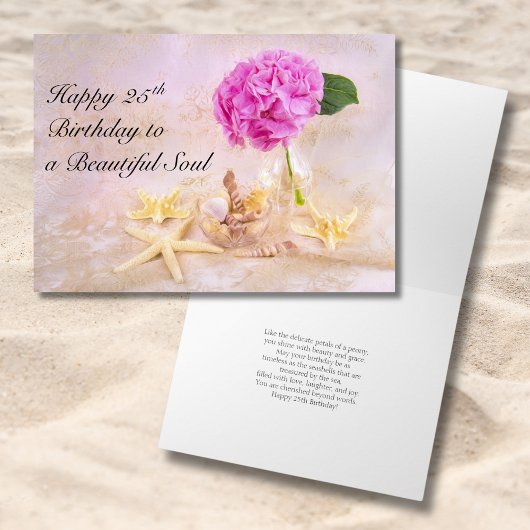 Carte Joyeux 25e anniversaire Peony avec coquillages