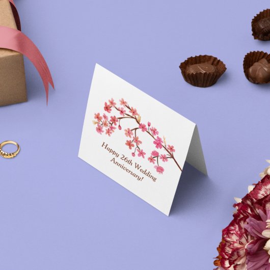 Carte Joyeux 26e anniversaire aquarelle fleurs cerise