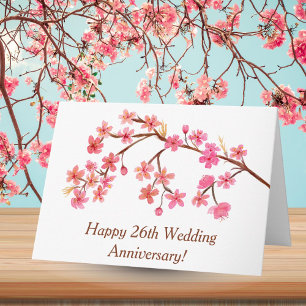 Carte Joyeux 26e Anniversaire Aquarelle Fleurs de Cerisi