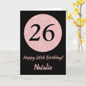 Carte Joyeux 26e anniversaire Noir et Rose Or rose (Fleur jaune)