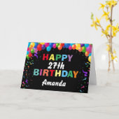 Carte Joyeux 27e Anniversaire Ballons Colorés Noir (Fleur jaune)
