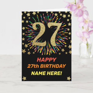 Carte Joyeux 27e anniversaire Black & Gold Rainbow Firew