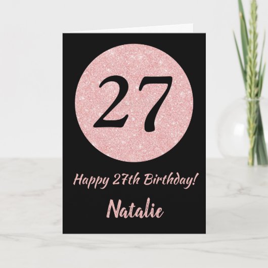 Carte Joyeux 27e anniversaire Noir et Rose Or rose (Devant)