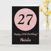 Carte Joyeux 27e anniversaire Noir et Rose Or rose (Fleur jaune)