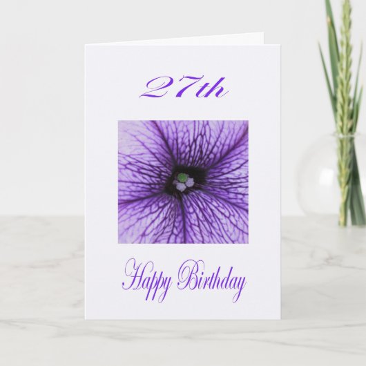 Carte Joyeux 27ème anniversaire pourpre fleuron (Devant)