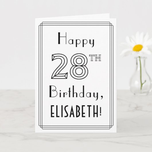 Carte Joyeux 28ème anniversaire, style Art Déco avec nom (Petite plante)