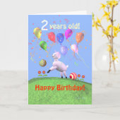 Carte Joyeux 2e anniversaire agneau et ballons (Fleur jaune)